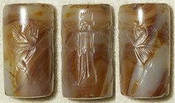 Agate cylinder seal (three images) with modern impression, Persian period (550 – 330 BC), OIM A96000